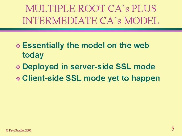 MULTIPLE ROOT CA’s PLUS INTERMEDIATE CA’s MODEL v Essentially the model on the web