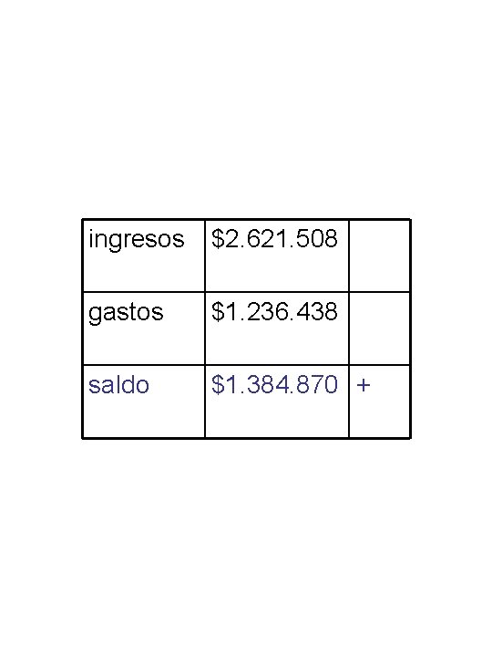 ingresos $2. 621. 508 gastos $1. 236. 438 saldo $1. 384. 870 + 