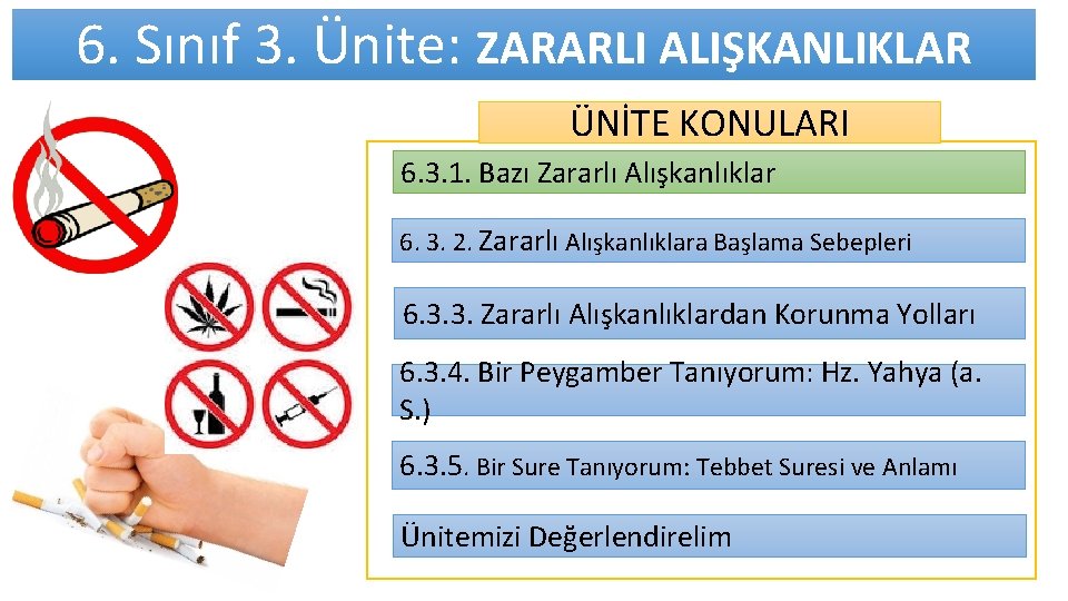 6. Sınıf 3. Ünite: ZARARLI ALIŞKANLIKLAR ÜNİTE KONULARI 6. 3. 1. Bazı Zararlı Alışkanlıklar