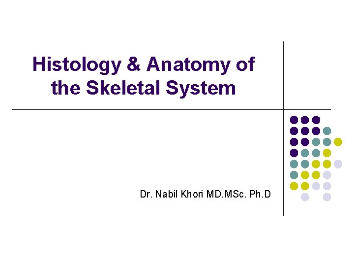 Histology & Anatomy of the Skeletal System Dr. Nabil Khori MD. MSc. Ph. D