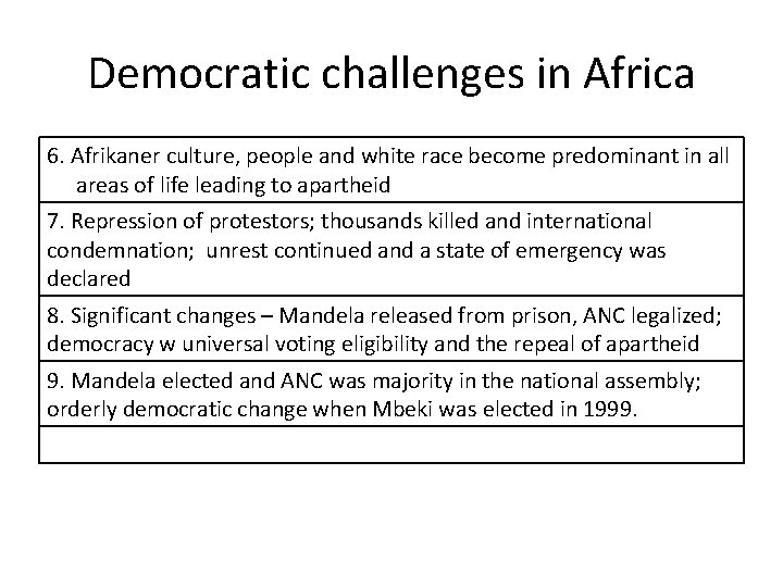 Democratic challenges in Africa 6. Afrikaner culture, people and white race become predominant in