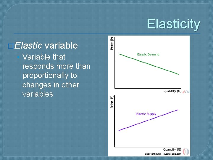 Elasticity �Elastic variable • Variable that responds more than proportionally to changes in other