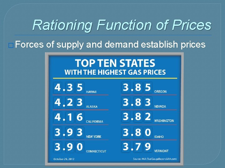 Rationing Function of Prices � Forces of supply and demand establish prices 