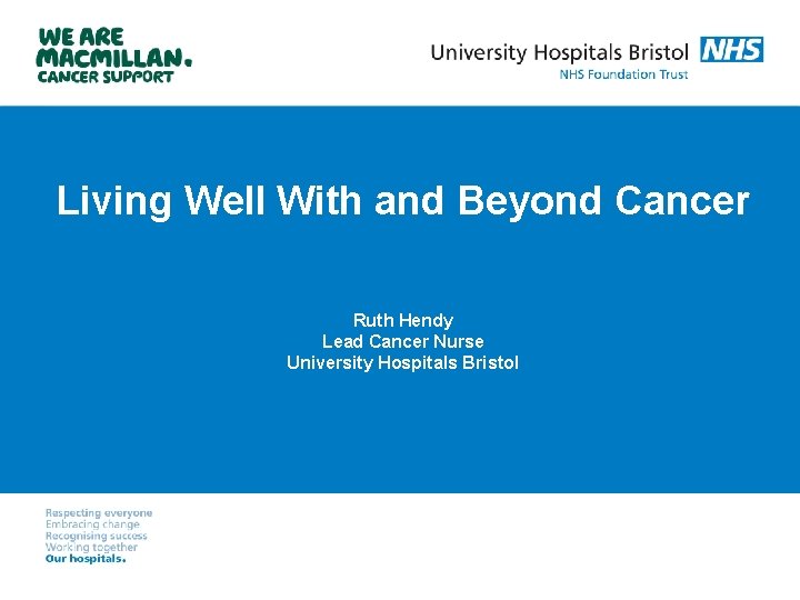 Living Well With and Beyond Cancer Ruth Hendy Lead Cancer Nurse University Hospitals Bristol