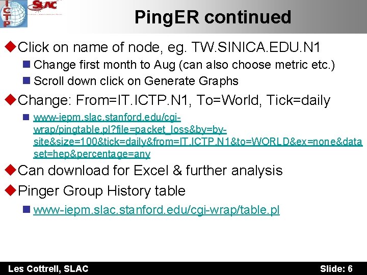 Ping. ER continued u. Click on name of node, eg. TW. SINICA. EDU. N