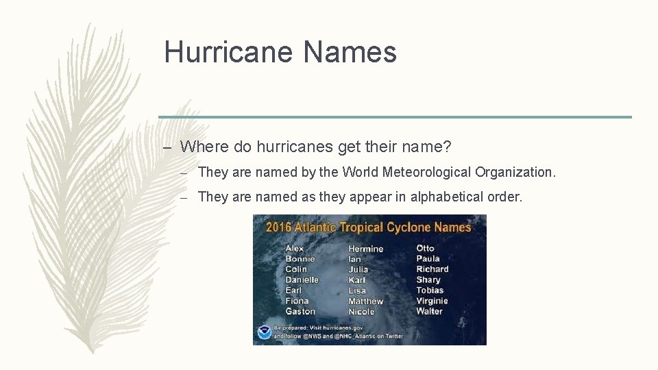 Hurricane Names – Where do hurricanes get their name? – They are named by