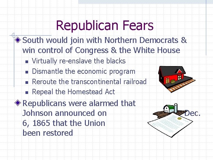 Republican Fears South would join with Northern Democrats & win control of Congress &