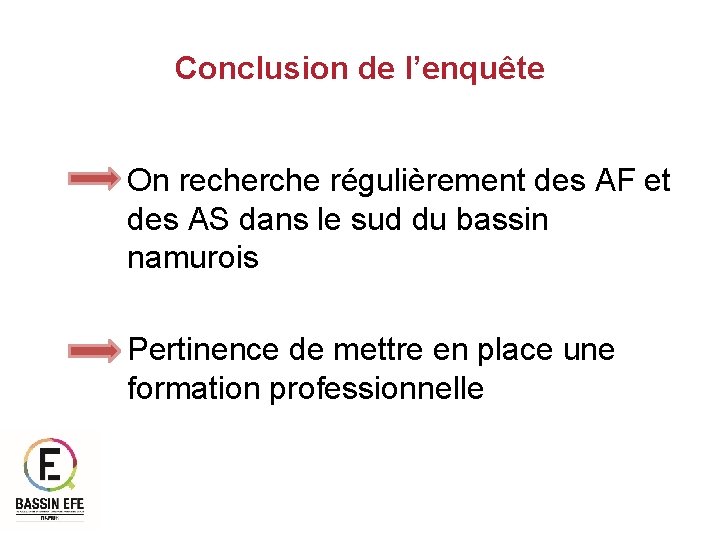 Conclusion de l’enquête On recherche régulièrement des AF et des AS dans le sud