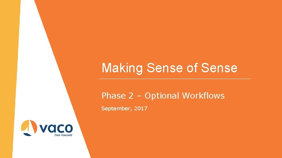 Making Sense of Sense Phase 2 – Optional Workflows September, 2017 