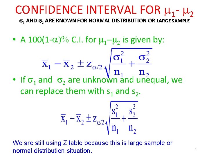 CONFIDENCE INTERVAL FOR 1 - 2 1 AND 2 ARE KNOWN FOR NORMAL DISTRIBUTION