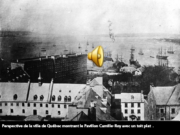 Perspective de la ville de Québec montrant le Pavillon Camille-Roy avec un toit plat.