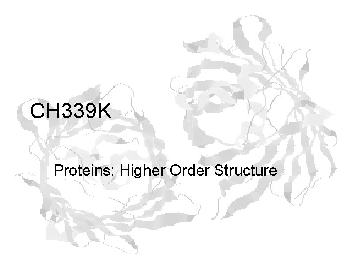 CH 339 K Proteins: Higher Order Structure 