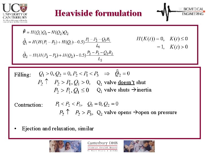 Heaviside formulation Filling: Q 1 valve doesn’t shut Q 1 valve shuts inertia Contraction: