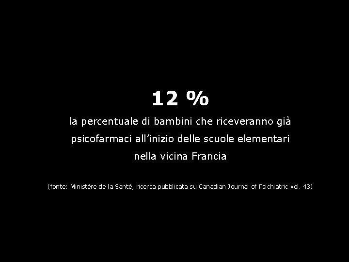 12 % la percentuale di bambini che riceveranno già psicofarmaci all’inizio delle scuole elementari