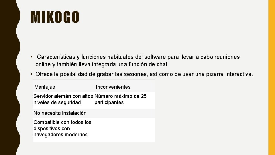 MIKOGO • Características y funciones habituales del software para llevar a cabo reuniones online