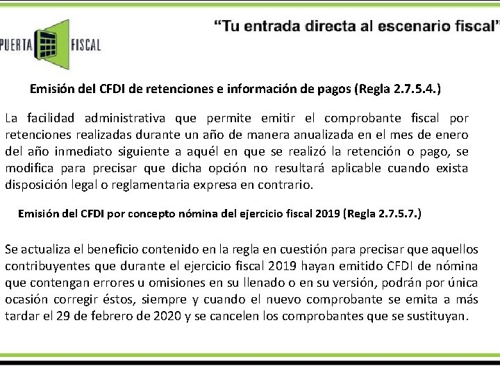 Emisión del CFDI de retenciones e información de pagos (Regla 2. 7. 5. 4.