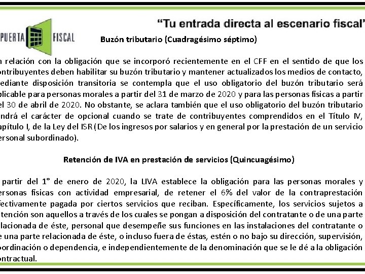 Buzón tributario (Cuadragésimo séptimo) n relación con la obligación que se incorporó recientemente en