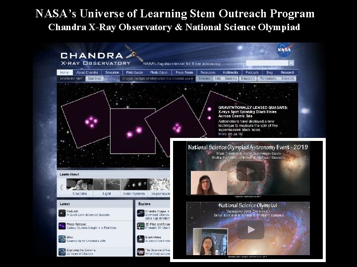 NASA’s Universe of Learning Stem Outreach Program Chandra X-Ray Observatory & National Science Olympiad