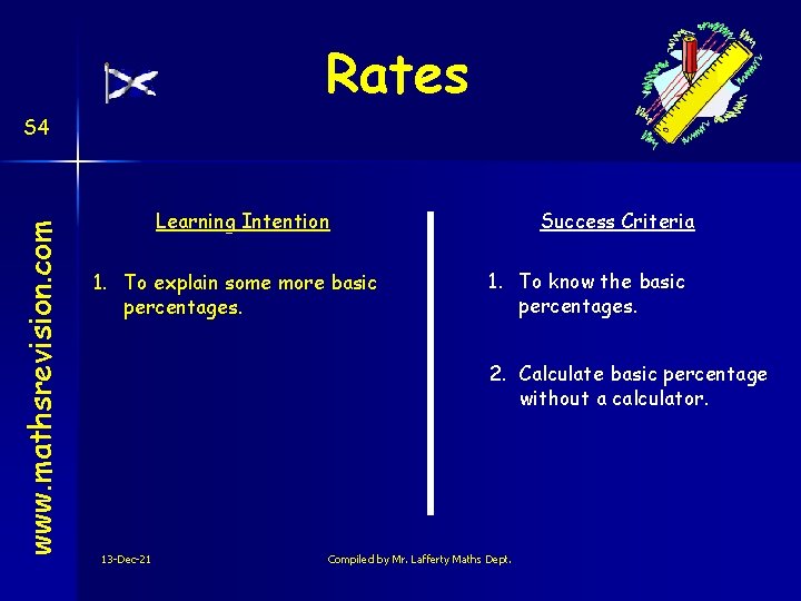 Rates www. mathsrevision. com S 4 Learning Intention 1. To explain some more basic