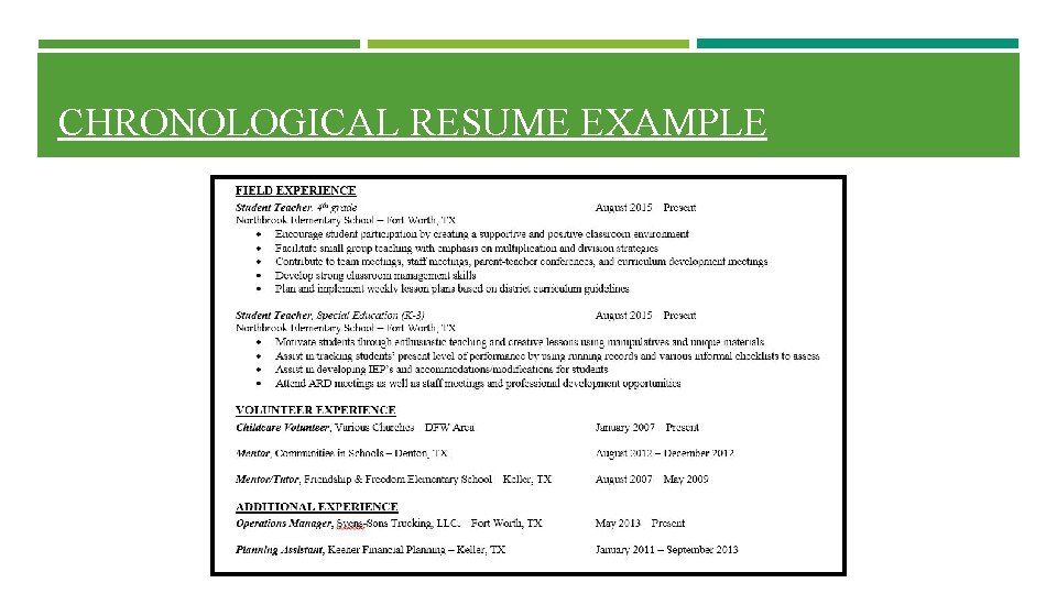 CHRONOLOGICAL RESUME EXAMPLE CHRONOLOGICAL RESUME EXAMPLE