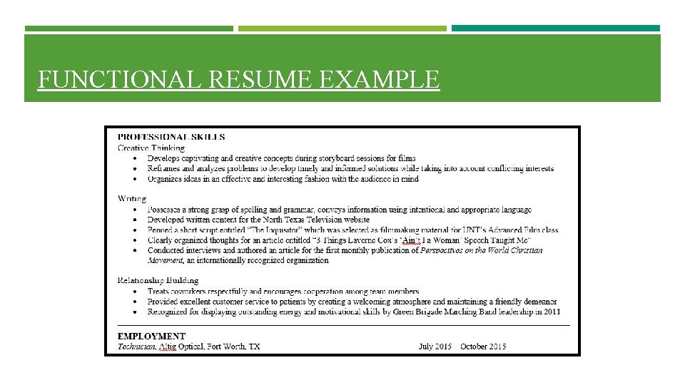 FUNCTIONAL RESUME EXAMPLE FUNCTIONAL RESUME EXAMPLE
