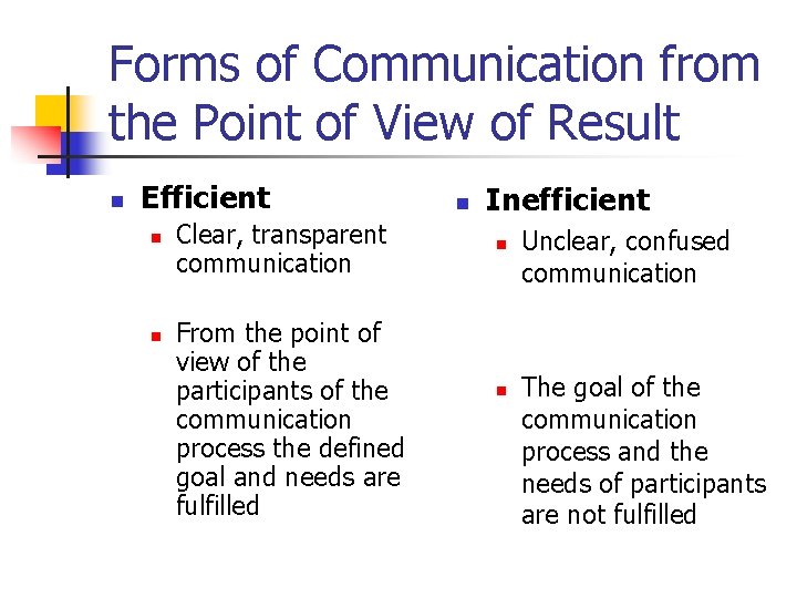 Forms of Communication from the Point of View of Result n Efficient n n