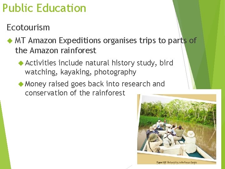 Public Education Ecotourism MT Amazon Expeditions organises trips to parts of the Amazon rainforest