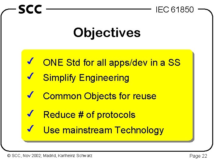 SCC IEC 61850 Objectives 4 ONE Std for all apps/dev in a SS 4