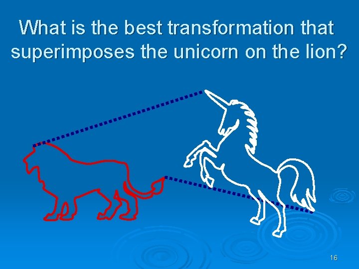 What is the best transformation that superimposes the unicorn on the lion? 16 