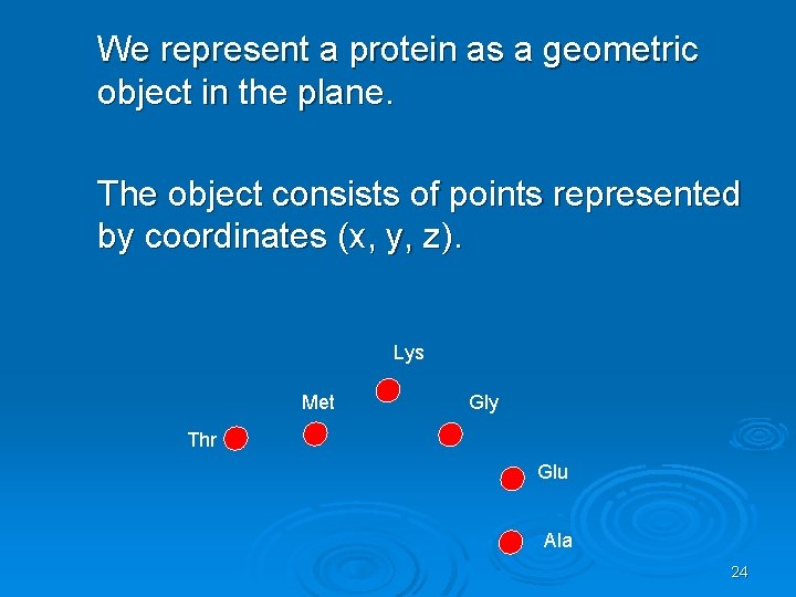 We represent a protein as a geometric object in the plane. The object consists