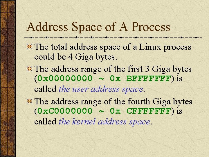 Address Space of A Process The total address space of a Linux process could