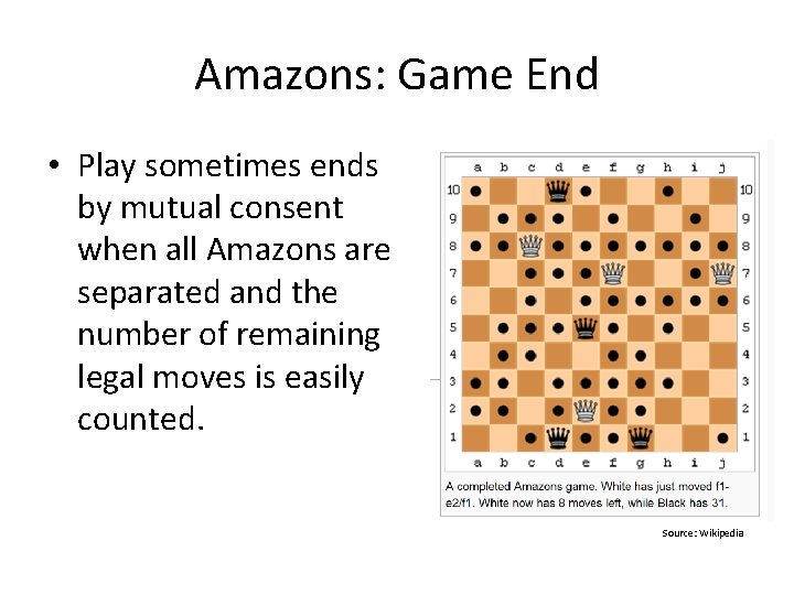 Amazons: Game End • Play sometimes ends by mutual consent when all Amazons are