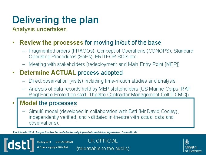 Delivering the plan Analysis undertaken • Review the processes for moving in/out of the