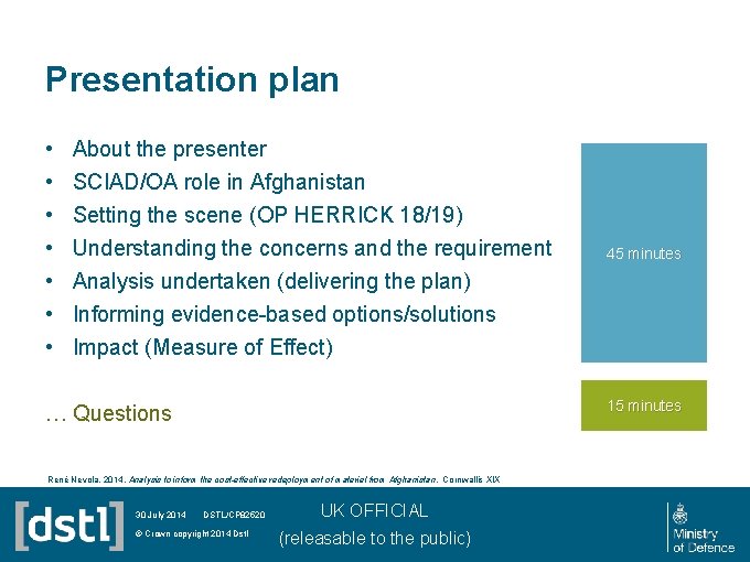 Presentation plan • • About the presenter SCIAD/OA role in Afghanistan Setting the scene