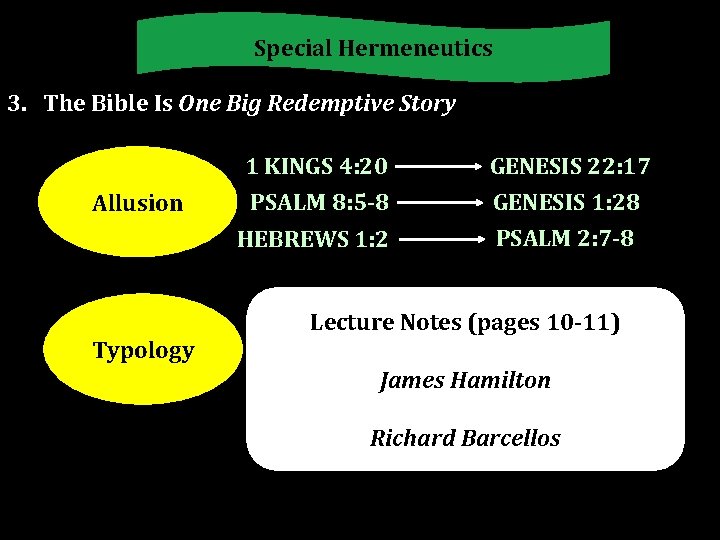 Special Hermeneutics 3. The Bible Is One Big Redemptive Story Allusion Typology 1 KINGS