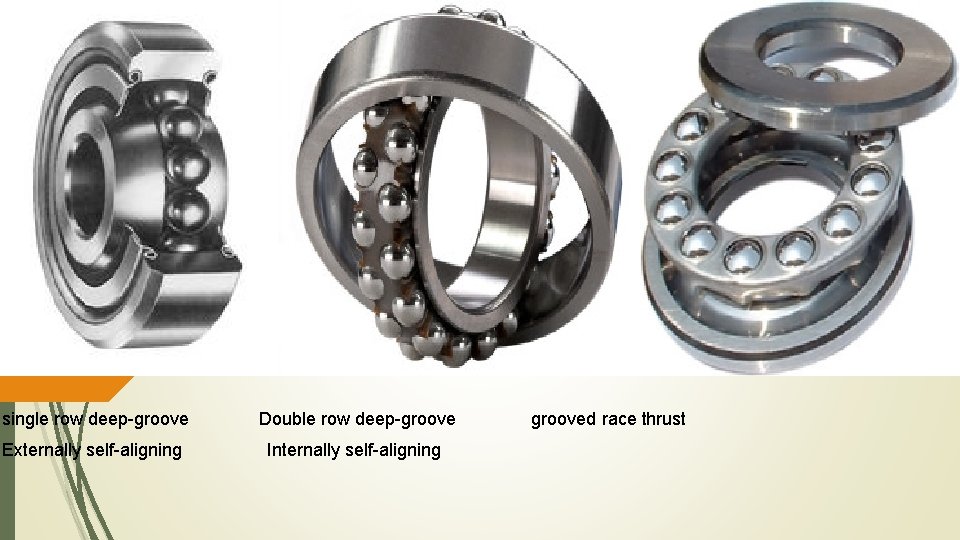 single row deep-groove Double row deep-groove Externally self-aligning Internally self-aligning grooved race thrust 