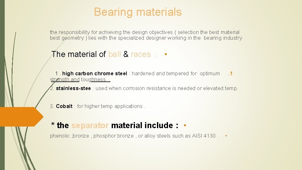 Bearing materials the responsibility for achieving the design objectives ( selection the best material