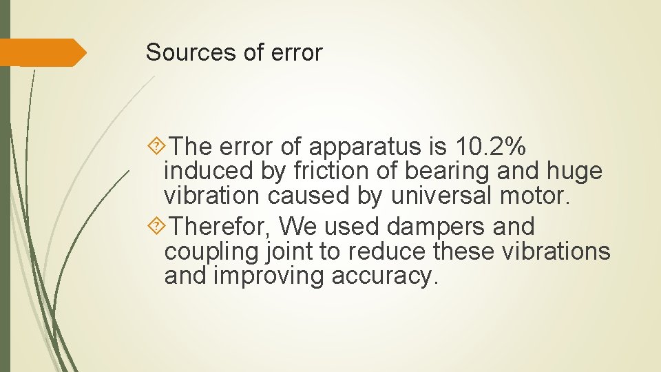 Sources of error The error of apparatus is 10. 2% induced by friction of