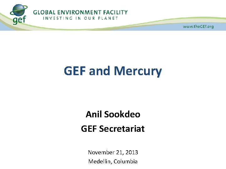 GEF and Mercury Anil Sookdeo GEF Secretariat November 21, 2013 Medellin, Columbia 