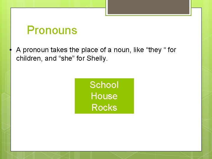 Pronouns • A pronoun takes the place of a noun, like “they “ for