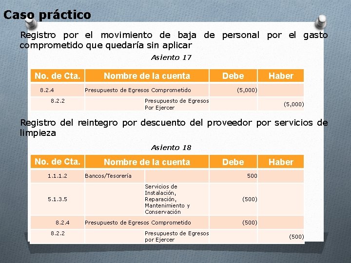 Caso práctico Registro por el movimiento de baja de personal por el gasto comprometido