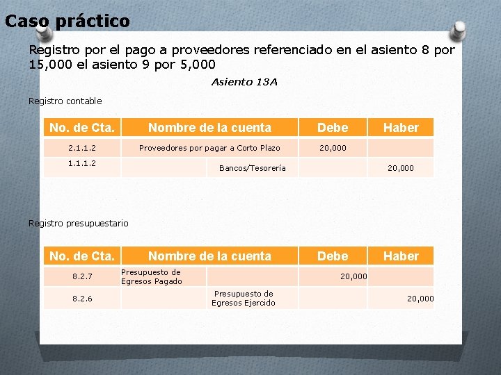 Caso práctico Registro por el pago a proveedores referenciado en el asiento 8 por