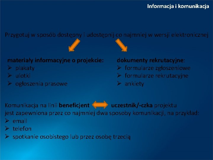 Informacja i komunikacja Przygotuj w sposób dostępny i udostępnij co najmniej w wersji elektronicznej