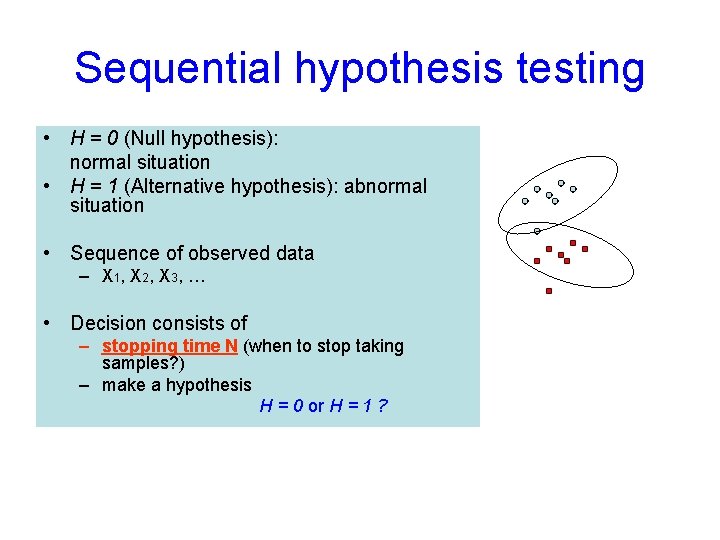 Sequential hypothesis testing • H = 0 (Null hypothesis): normal situation • H =