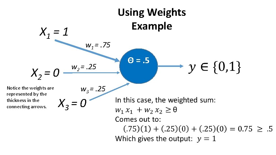 X 1 = 1 X 2 = 0 Notice the weights are represented by