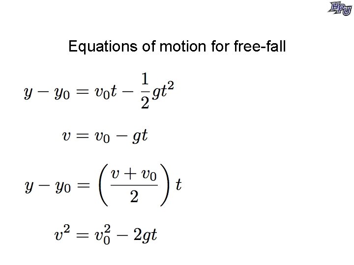 Equations of motion for free-fall 