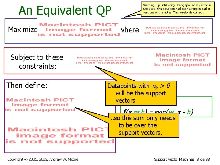 An Equivalent QP Maximize Warning: up until Rong Zhang spotted my error in Oct