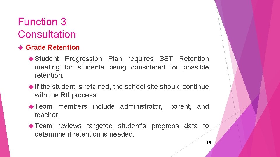 Function 3 Consultation Grade Retention Student Progression Plan requires SST Retention meeting for students