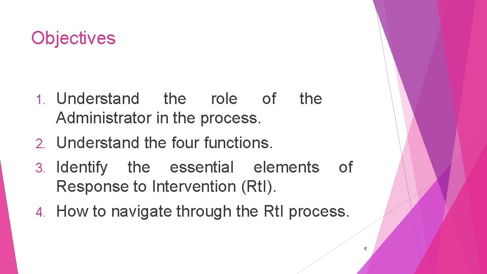 Objectives 1. Understand the role of Administrator in the process. the 2. Understand the