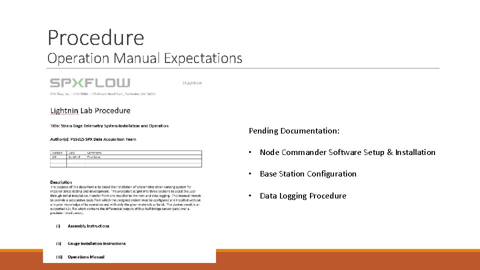 Procedure Operation Manual Expectations Pending Documentation: • Node Commander Software Setup & Installation •